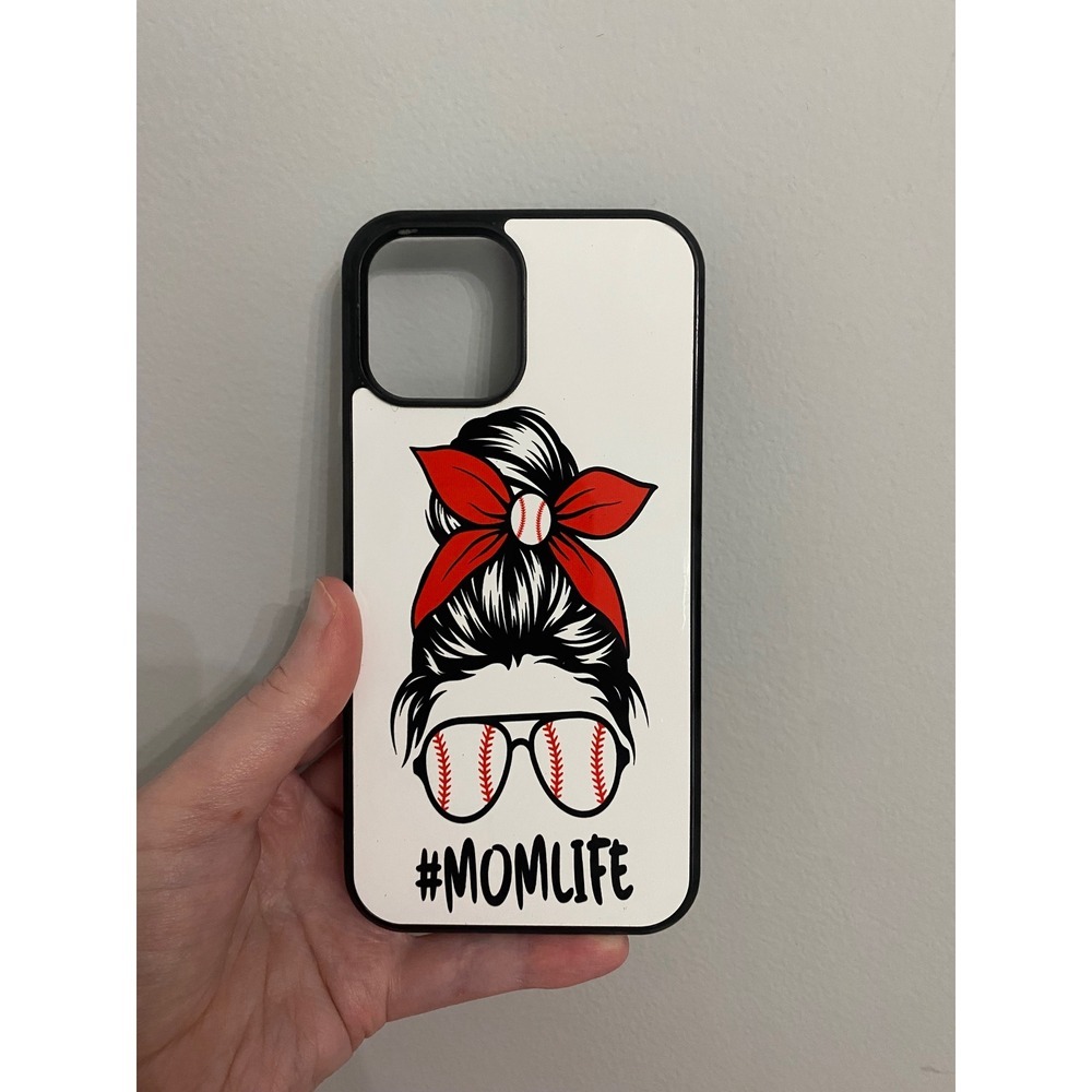 iPhone‎ 12 Pro Max Case Womens White Baseball Mom Life Messy Bun Graphic Cover